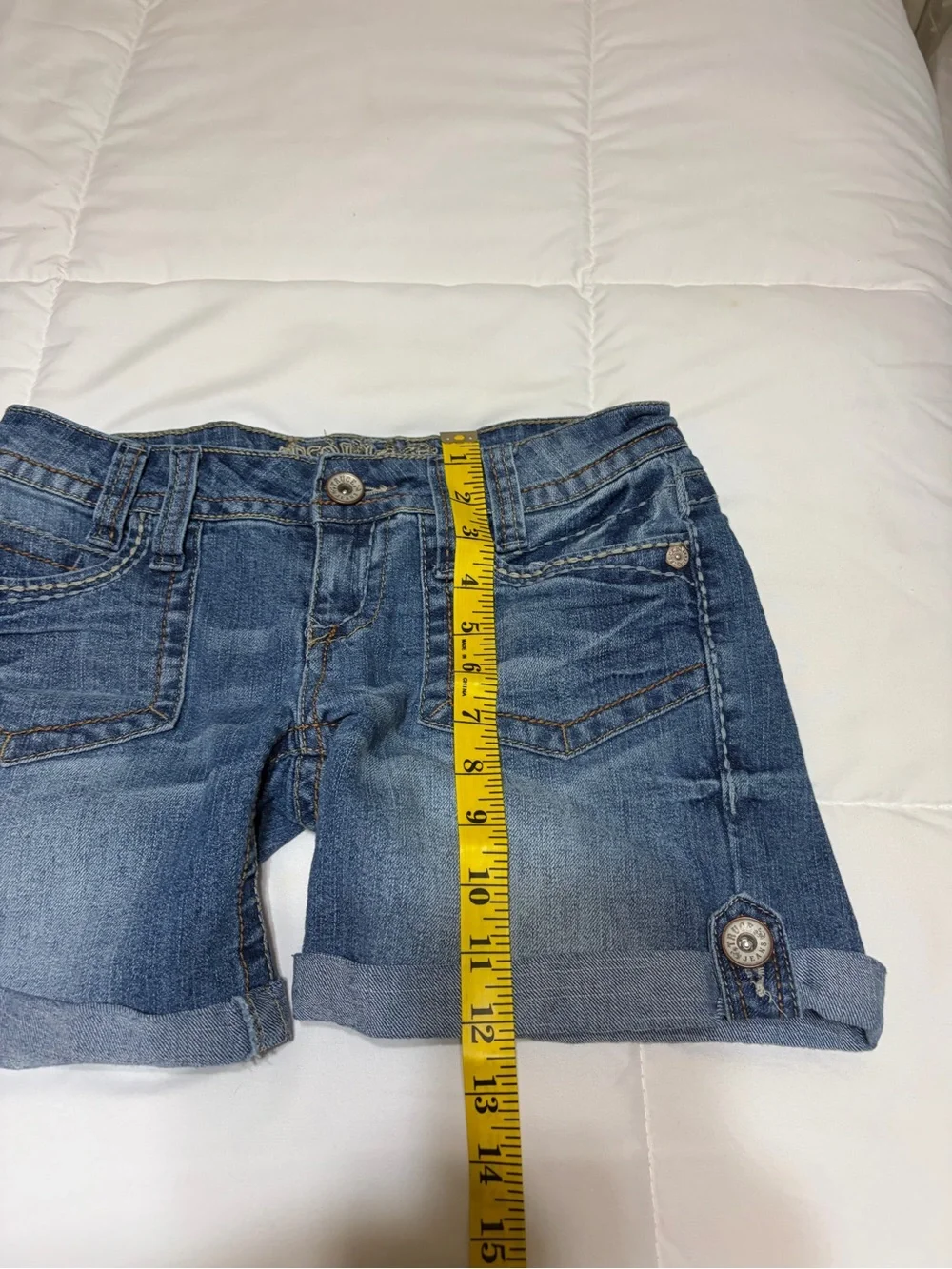 Truce dark blue denim shorts with roll cuff hem